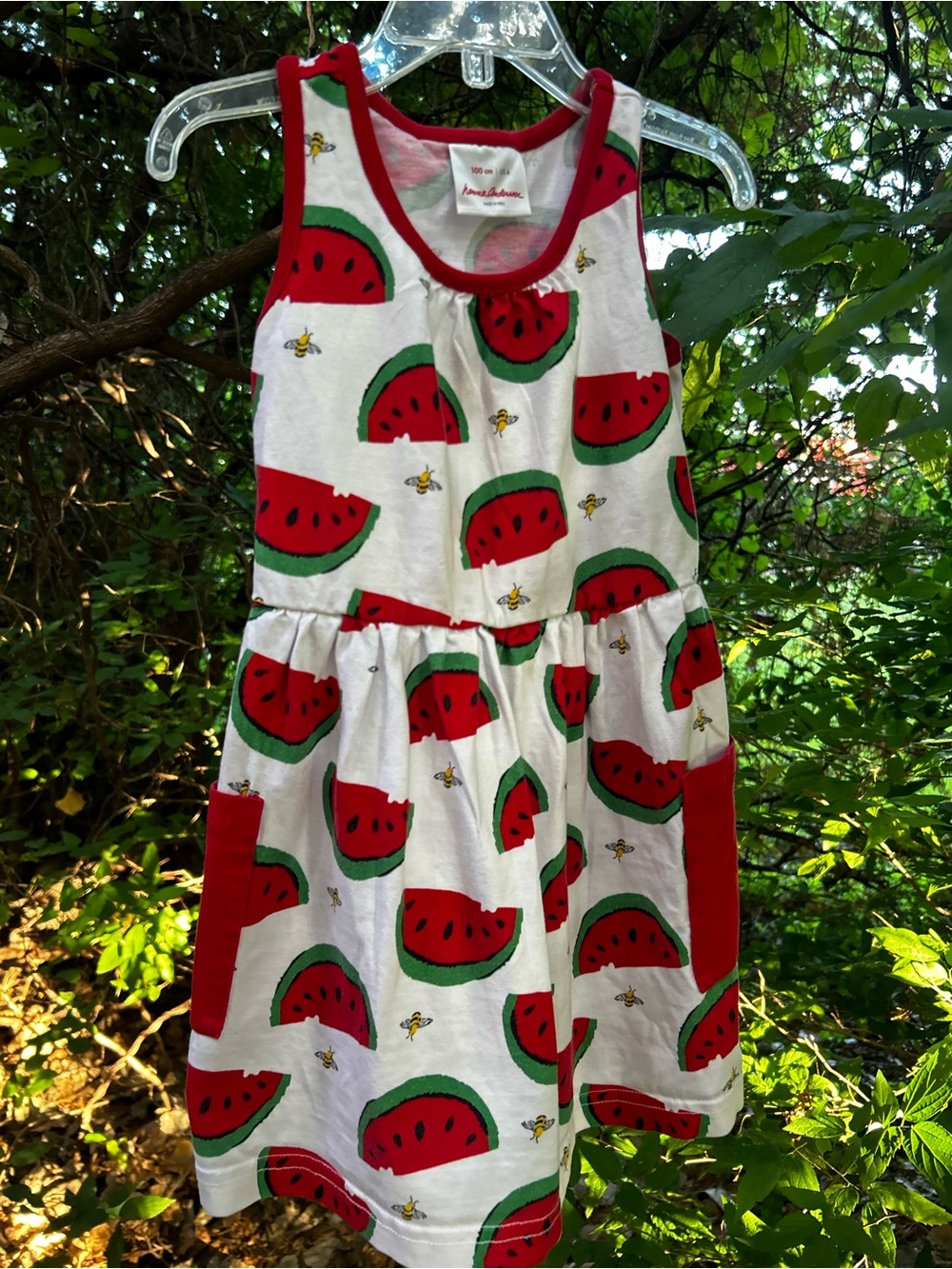 Hanna Andersson White Dress with Red & Green Watermelon Print